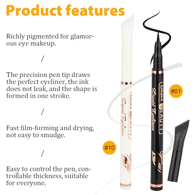 evpct 2Pcs Black White Liquid Wing Eyeliner Stamp Eye Pencil Makeup Sets Waterproof Colored Color Eye Liners Stamps Shapes delineador de ojos contra el agua delineadores de colores para ojos 01&10