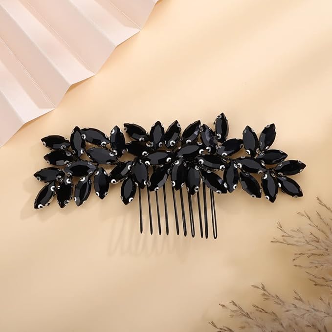 Kercisbeauty Wedding Bridal Black Rhinestones Beads Hair Comb Side Hair Jewelry for Prom Party Halloween Handmade Side Headpiece