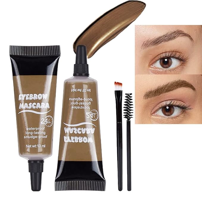 Tinted Thickening Eyebrow Mascara with Two Eyebrow Brushes,Brow Fast Sculpt,Waterproof,Transfer-proof,Eyebrow Tinting Kit- Cruelty Free - Light Medium Brown (2 Pack) (01 Brown)