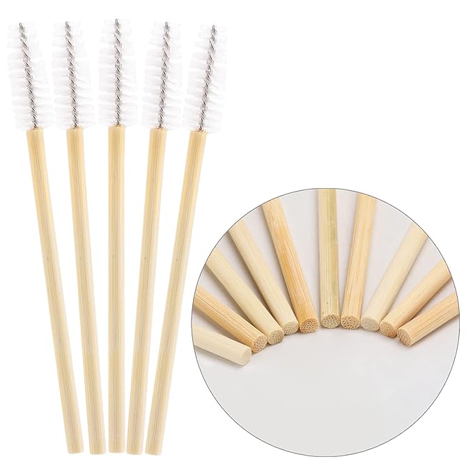 Tbestmax 150 Disposable Mascara Wands Eyelash Brush Spoolies for Eye Lash Extension Eyebrow Bamboo Stick White