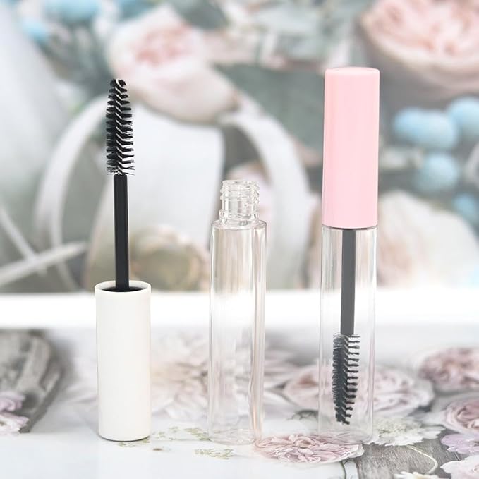 6pcs 10ml Empty Eyelash Cream Container,Mascara Tube with Rubber Inserts,DIY Mascara Tube Sample Vials with Cap,Plastic Travel Refillable Bottles