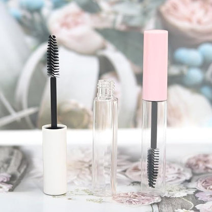 6pcs 10ml Empty Eyelash Cream Container,Mascara Tube with Rubber Inserts,DIY Mascara Tube Sample Vials with Cap,Plastic Travel Refillable Bottles