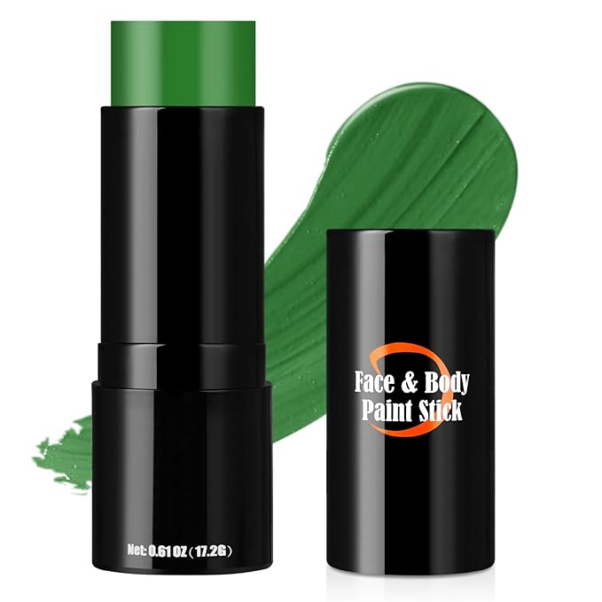 Witch Green Face Body Paint Stick, St. Patrick's Day Face Paint Makeup Accessories, Full-Coverage Hypoallergenic Camo Hulk Hunting FacePaint, Halloween SFX Cosplay Costume Party Green Makeup