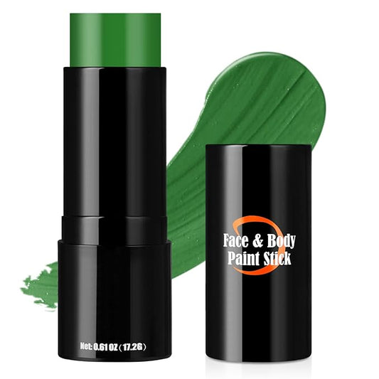 Witch Green Face Body Paint Stick, St. Patrick's Day Face Paint Makeup Accessories, Full-Coverage Hypoallergenic Camo Hulk Hunting FacePaint, Halloween SFX Cosplay Costume Party Green Makeup