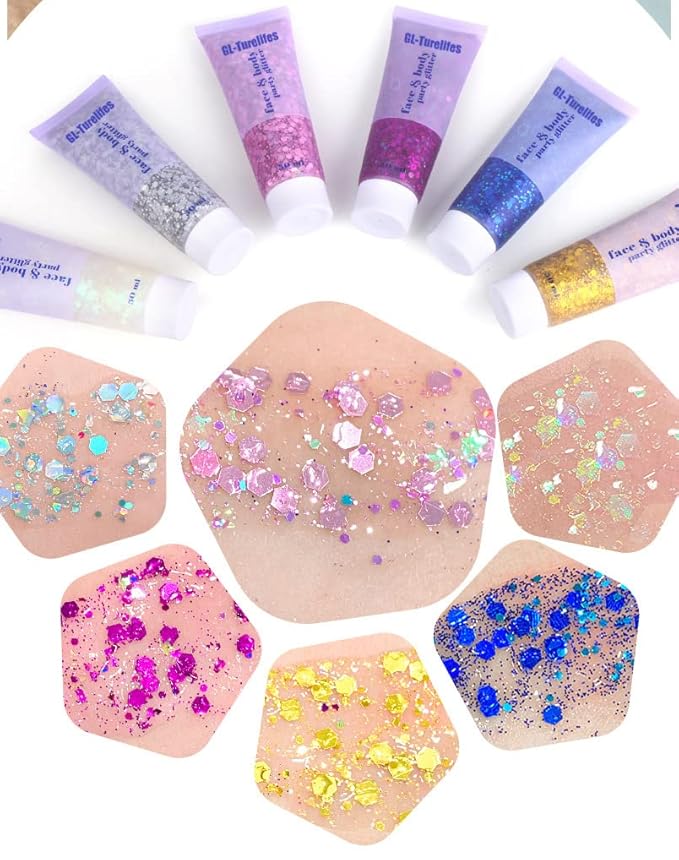 GL-Turelifes Chunky Glitter Gel Glitter Body Gel Festival Glitter Cosmetic Face Hair Nails Makeup Mermaid Sequins Liquid Eyeshadow Long Lasting Sparkling 50ml Easy to Apply, Easy to Remove (#03 Pink)