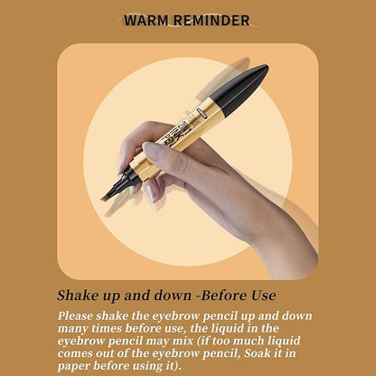QIC 2 in 1 Microblading Eyebrow Pen with Eyeliner Pencil,3D Waterproof Magic Eyebrow Pencil with 4 Fork Tip Multifunctional Double Head Microblade Eyebrow Pencil Waterproof and Long-Lasting (Gray)