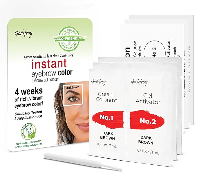 Godefroy Instant Eyebrow Color, Dark Brown, .18 ounces, 12-weeks of long lasting brow color, 3-applications per kit