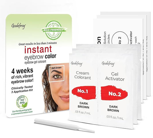 Godefroy Instant Eyebrow Color, Dark Brown, .18 ounces, 12-weeks of long lasting brow color, 3-applications per kit