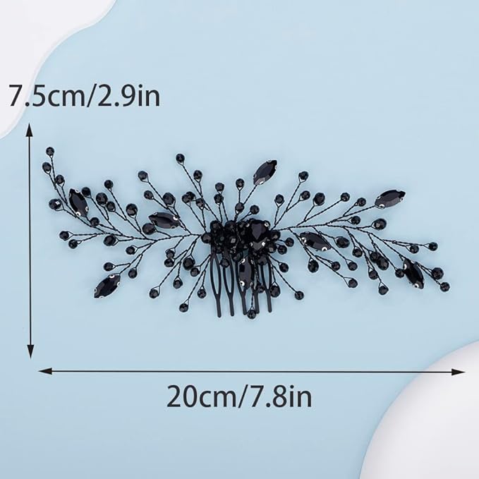 Kercisbeauty Black Rhinestones Beads Crystal Hair Comb Long Side Hairpiece for Wedding Brides Bridesmaid Women Girls Porm Halloween Themed Party Jewelry