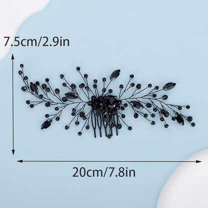 Kercisbeauty Black Rhinestones Beads Crystal Hair Comb Long Side Hairpiece for Wedding Brides Bridesmaid Women Girls Porm Halloween Themed Party Jewelry