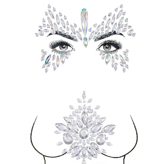 Mermaid Face Gems Jewels Festival Rave Body Stickers Crystal Temporary Tattos for Women and Girls 2 Sets