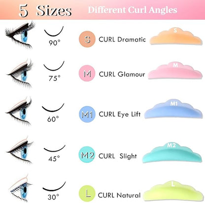 Lash Lift Pads,DIY Eyelash Lift Pads,Eyealsh Perm Rods,Lash Lifting at Home 10 Pcs Eyelash Curler Pads 5 Size SMM1M2L Reusable Soft Silicone Shields (Colorful-Lift Pads(5pair))