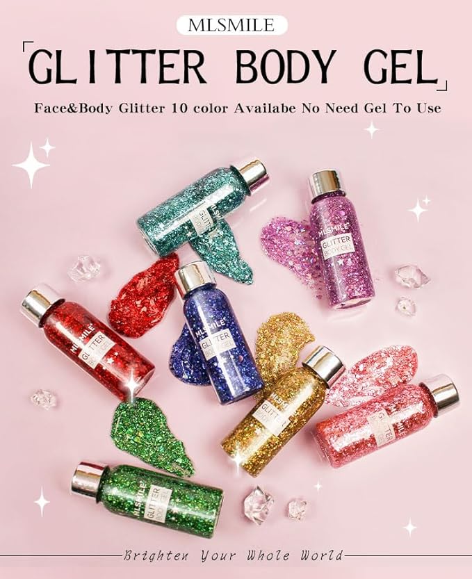 Body Glitter Gel Nail Hair Body Face Flash Eye Shadow Glitter Cream Chunky Glitter Mermaid Scale Sequins Festival Painting Decoration Makeup (06# Purple)