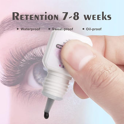 Lash Extension Glue 0.5S Drying Time Waterproof Lashes Glue for Eyelash Extensions 7-8 Weeks Retention Strong Hold Long Lasting Black Eyelashes Adhesive Professional Use Only