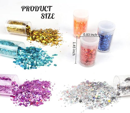 Holographic Chunky Glitter, Set of 36 Colors Craft Glitter Sparkle Sequins, Cosmetic Glitter Flake for Epoxy Resin, Body, Face, Eye, Nail Arts, Slime Making, Wedding Festival Party Decoration