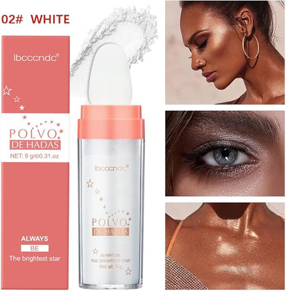 Ibcccndc Polvo De Hadas Fairy Powder Highlighter Long Lasting Shimmer Silver Glitter Hairspray for Face Hair Eye Lip and Body,Make Up for Prom, Festival Rave, Stage Makeup (White)