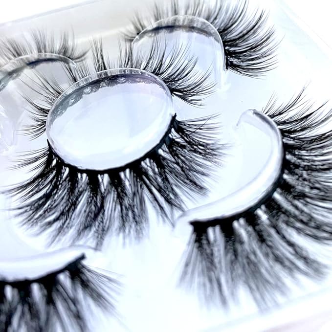 Sunniess False Eyelashes 8D Faux Mink Lashes 100% Handmade Reusable Natural Look Fake Eye lashes Cat-Eye Fluffy Wispy Lashes Dramatic Long Thick Volume Soft Lashes Packs