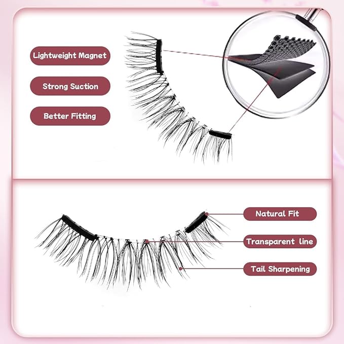 Magnetic Eyelashes,Magnetic Eyelashes with Applicator,New Integrated Box Design,No Glue or Liquid Eyeliner Needed,Magnetic Eyelashes with 2 in 1 Eyelashes Box (Natural Style)
