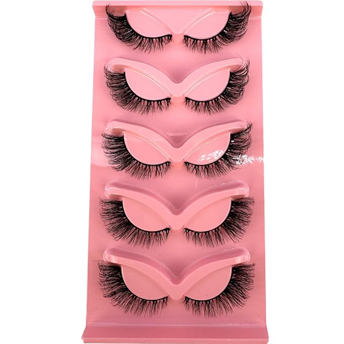 HBZGTLAD New 3D Cat-Eye Mink Eyelashes Curled Winged Natural Realistic Messy End Eye Elongated Thick False Eyelashes Soft Fake Eyelashes (V4)