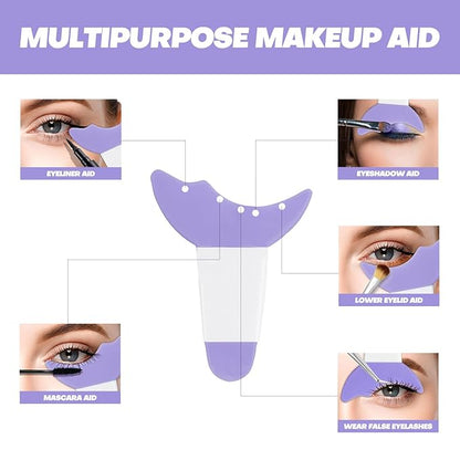 All In One Eye Makeup Stencils Aid Tool Set, Reusable Mascara Shield Applicator Guard Pads + Eyeshadow and Eyeliner Stencils Pad Kit Eye Applicator Guide Tool for Makeup, Easy to Use