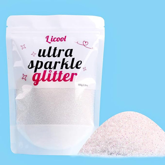 100g/3.5oz Pack Iridescent Rainbow Fine Glitter for DIY Craft, Extra Fine Glitter for Epoxy Resin, Glitter for Tumbler Candle Making, Festival Decoration Makeup Body Face Nail Art (Iridescent White)