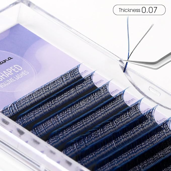 YY Eyelash Extension 0.07mm LU Curl 8-14mm Mixed Tray Lash Supplies Premade Fan Y Shape Volume Lash 12 Rows Premium Faux Mink Lash Extension (8-14 MIX, Black+Blue; 0.07 LU)