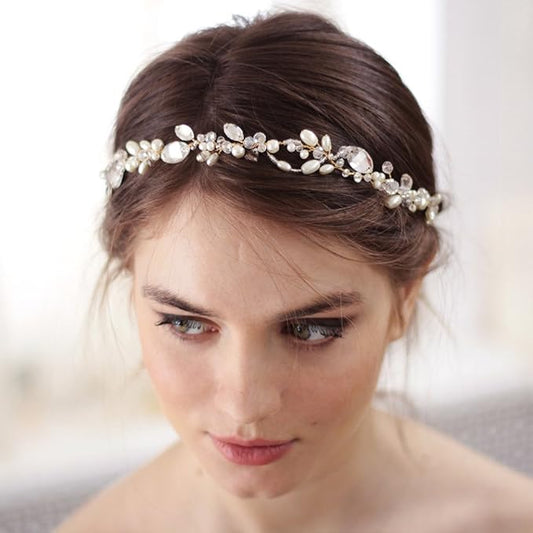 Kercisbeauty Wedding Bridal Headband with Pearl Headpiece for Women Girls Prom Headpiece Vintage Boho Tiara Bridesmaid Hair Accessories(Silver)