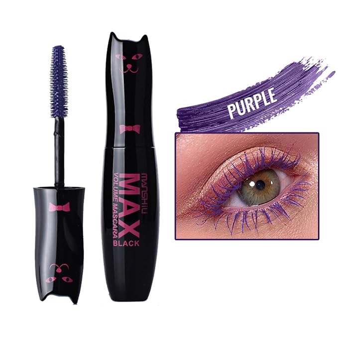 LAMUSELAND Volume Curling Mascara, 4 Colors Waterproof Smudge-proof Thickening Lengthening Liquid Lash Extensions, Natural Long-Lasting Eye Makeup Tool Set for Women Girls (Navy Blue)
