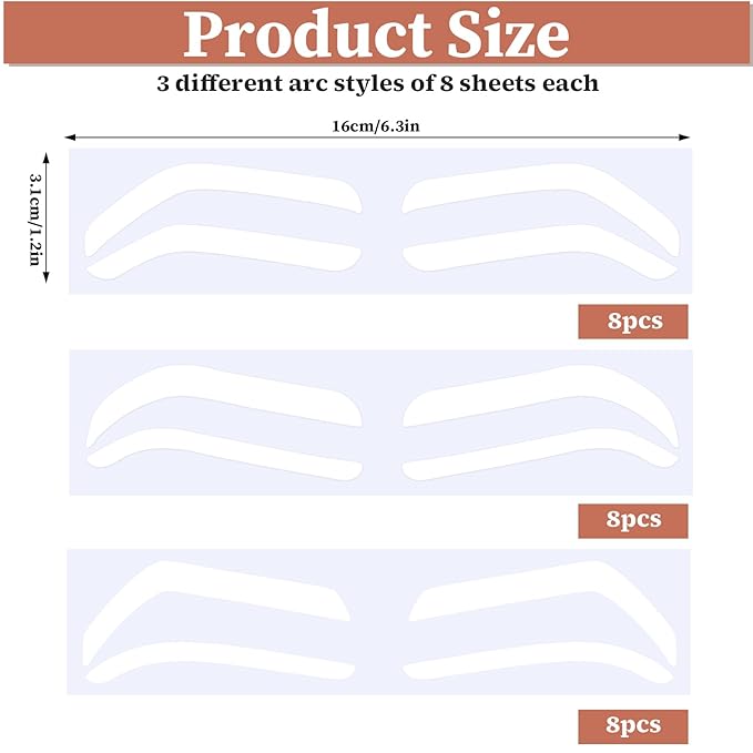 24Pairs Eye Brow Stencils for Women, Adhesive Eyebrow Stencil Stickers Disposable, Eyebrow Shaping Tape Strips, Airbrush Eyebrow Stencils Mapping Guides Brow Template for Older Women Tinting - 3Shapes