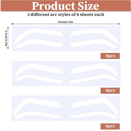 24Pairs Eye Brow Stencils for Women, Adhesive Eyebrow Stencil Stickers Disposable, Eyebrow Shaping Tape Strips, Airbrush Eyebrow Stencils Mapping Guides Brow Template for Older Women Tinting - 3Shapes