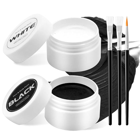 Black and White Face Painting Kit Professional Halloween Face Paint,Oil Based Face Paint Halloween Makeup Kit with 3Pcs Facepaint Brushes,Body Paint for Cosplay,Costume and Theater