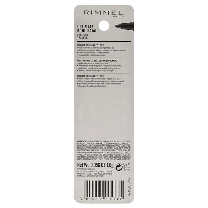 Rimmel London Ultimate Kohl Kajal Waterproof Eyeliner - 003 Smoked Emerald Eyeliner Women 0.06 oz