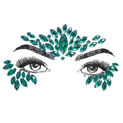 festival face gems Mermaid Face Jewels Stick On Rhinestone sticker Rave Accessories crystal body jewel tattoo stickers face gems for make up (aquamarine)