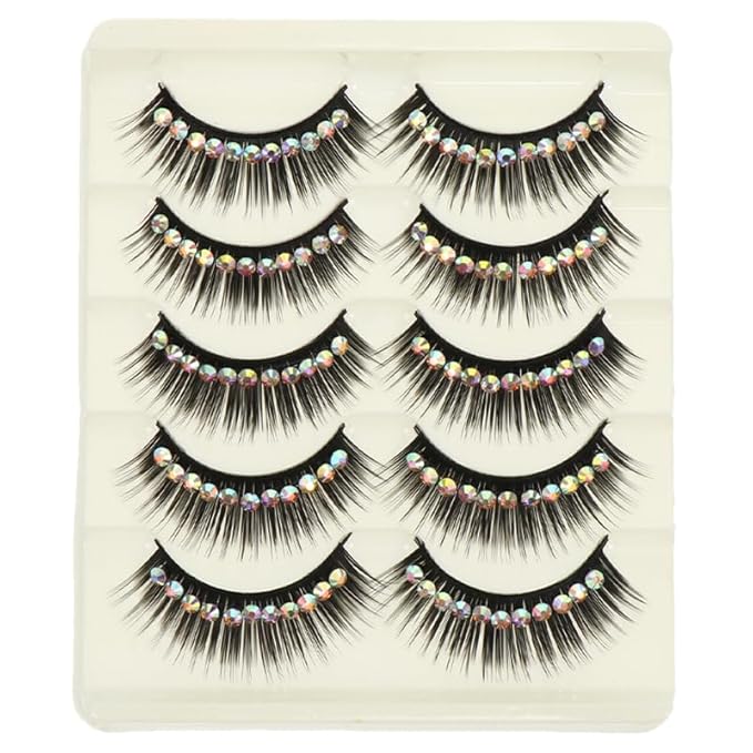 10 Pairs Diamond False Eyelashes Rhinestone Performance Eyelash Realistic Eyelash Women Eyelash Natural False Lashes Long Fake Lash Chemical Fiber Hard Stem Make up Cosmetic