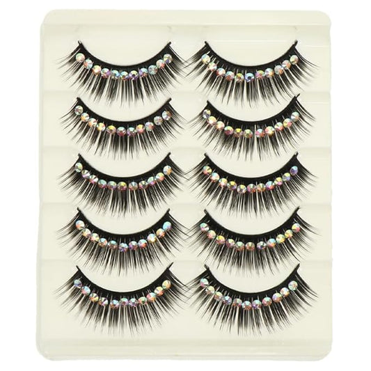 10 Pairs Diamond False Eyelashes Rhinestone Performance Eyelash Realistic Eyelash Women Eyelash Natural False Lashes Long Fake Lash Chemical Fiber Hard Stem Make up Cosmetic