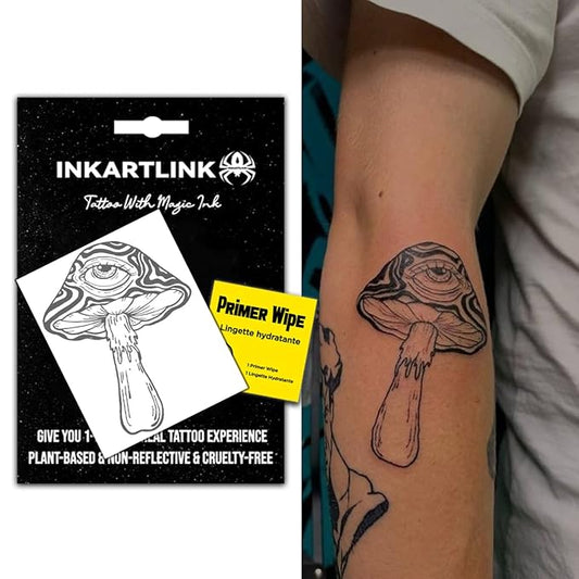Semi Permanent Tattoo - Exquisite and Realistic Design for Men's Party - Fun Experience, Cruelty-Free, Non-Reflective (Hallucinogenic Mushrooms)