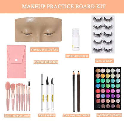 Makeup Practice Face Board, Resusable 3D Makeup Mannequin Face, Eyes Makeup Practice Face with Makeup Kit for Makeup Student and Beginner to Practice Eyeshadow Eyeliner Eyebrow Makeup & Lash Extension
