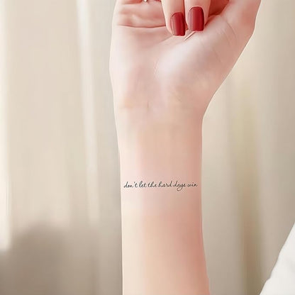 "Don't Let The Hard Days Win" Tattoo Stickers - 3 Pack Inspirational Temporary Tattoos (3"x1.5") - Motivational Quote Fake Tattoos for Women & Men - Waterproof & Long-Lasting