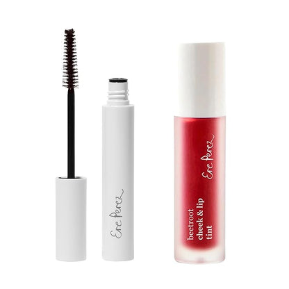 Ere Perez - Avocado Waterproof Brown Mascara + Beetroot Cheek + Lip Tint in Joy (Red) BUNDLE | Vegan, Cruelty-Free, Clean Beauty