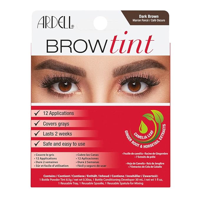 Ardell Brow Tint Kit Dark Brown - Semi-Permanent Eyebrow Dye, Long-Lasting Brow Color with Natural Extracts, Complete Eyebrow Tint Set, 1 Pack