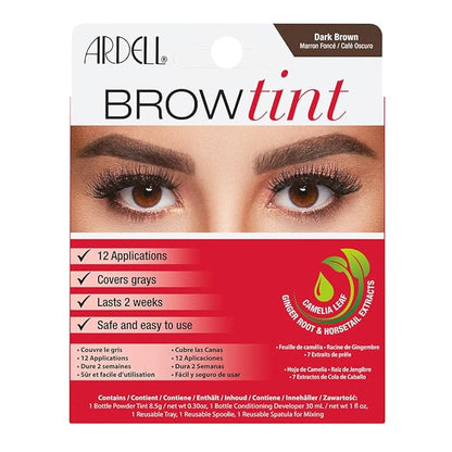 Ardell Brow Tint Kit Dark Brown - Semi-Permanent Eyebrow Dye, Long-Lasting Brow Color with Natural Extracts, Complete Eyebrow Tint Set, 1 Pack