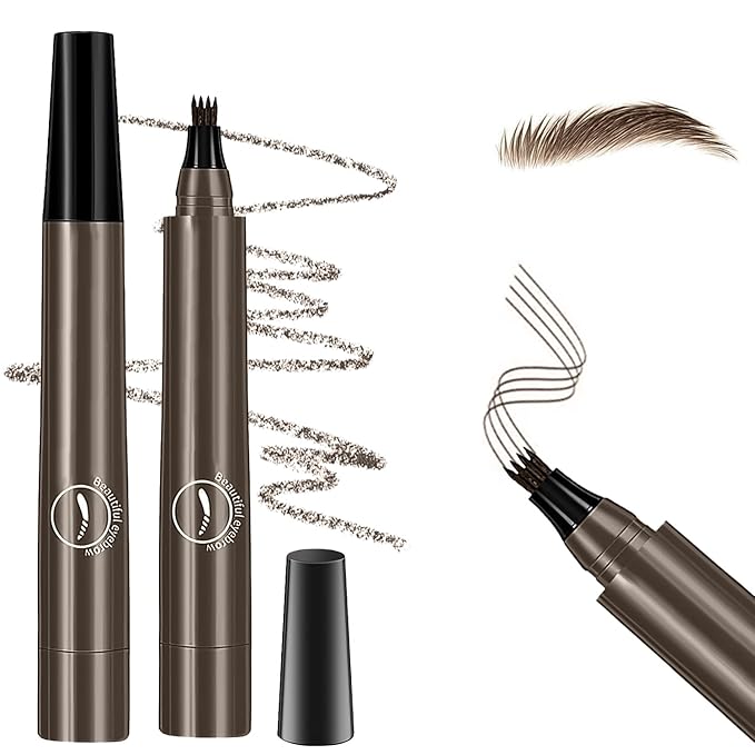 Magic Eyebrow Pencil,2024 New 3D Waterproof Microblading Eyebrow Pencil Contouring Pen,4 Tipped Precise Brow Pen,Fine Stroke Microblading Eyebrow Pencil Natural Makeup EffecGray Brown-2PCS)