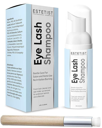 ESTETIST Eyelash Extension Shampoo & Brush - Gentle Aftercare Foaming Lash Cleanser Kit & Makeup Remover - For Home & Salon Use