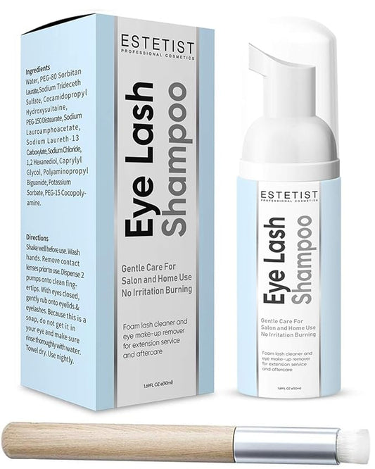 ESTETIST Eyelash Extension Shampoo & Brush - Gentle Aftercare Foaming Lash Cleanser Kit & Makeup Remover - For Home & Salon Use