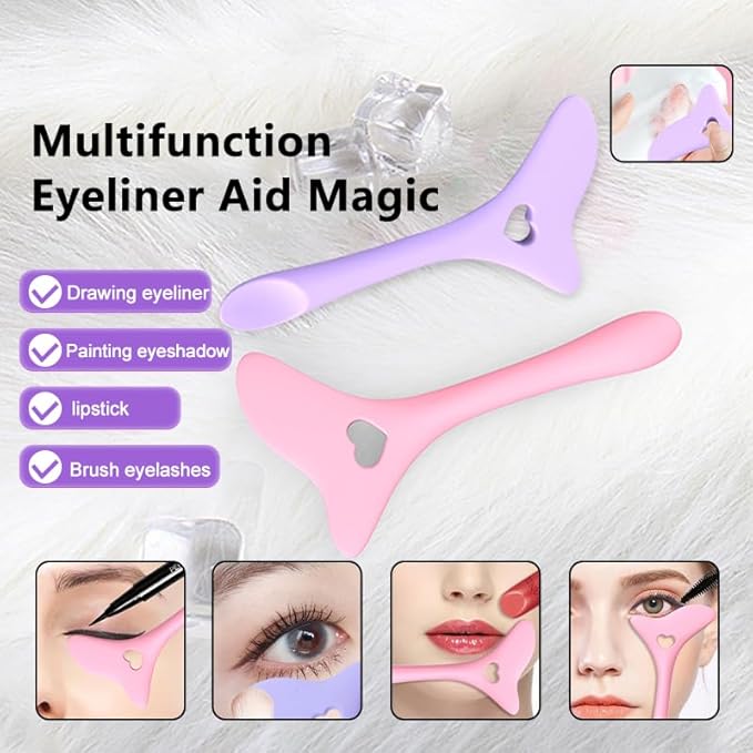 Eyeliner Stencils, 5Pcs Eyeliner Brush Set, Reusable Eyeliner Tool for Eyes Wing, Multifunctional Silicone Eyeliner Aid Mascara Shield, Beginners Friendly (Pink)