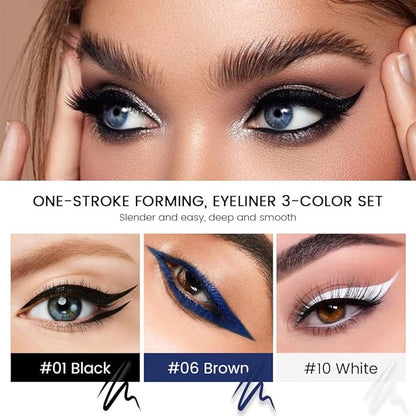 evpct 3Pcs Black Royal Blue White Liquid Wing Eyeliner Stamp Eye Pencil Makeup Set Waterproof Colored Color Eye Liners Stamps Shapes delineador de ojos contra el agua delineadores de colores para ojos