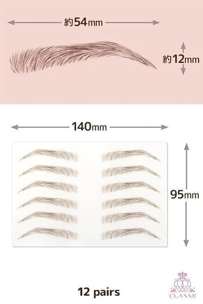 CLASSE Waterproof Eyebrow Tattoo Sticker, 12pair 4D Hair-Like temporary sticker on eyebrows, No water needed, peel off Painfuless, for women girls Simple Arch Brown