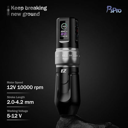 EZ P3 Pro Wireless Tattoo Machine - 6 Strokes 2.0, 2.4, 2.8, 3.3, 3.7, 4.2mm Tattoo Machine Pen with OLED Digital Display 1600mAh Battery Power Tattoo Gun (Matte Black)