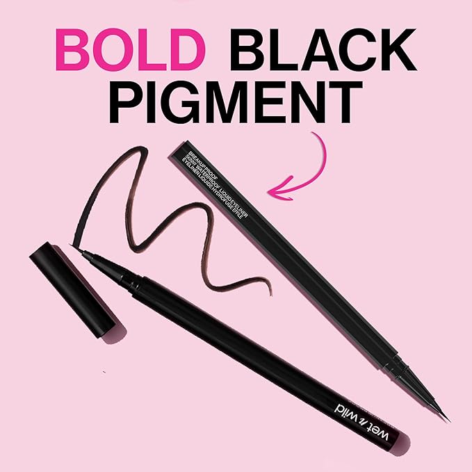 wet n wild Breakup Proof Liquid Eyeliner - Ultra-Fine Brush, Waterproof, Long-Lasting - Cruelty-Free & Vegan - Ultra Black (Pack of 2)