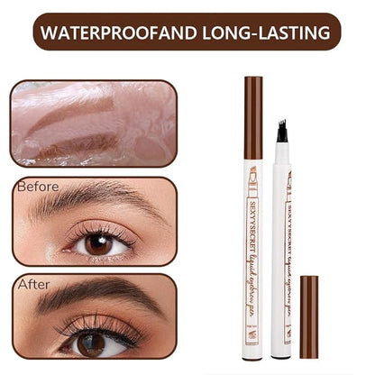 2025 New 2PCS 3D Magic Microblading Eyebrow Pencil, 4-Head Split Waterproof Long-Lasting Wild Eyebrow Pen, Upgraded Fine-Stroke Makeup, Stay-on-All-Day (Dark Brown)
